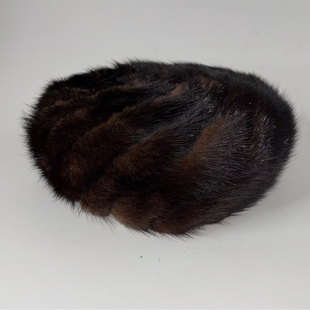 Vintage Brown Mink Fur Pillbox Hat Styled by Coralie Retro Classic Mod Mink